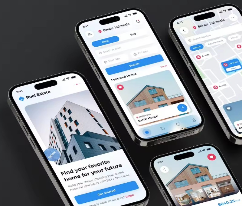 房地产移动应用程序 UI 套件 Mobile App – Real Estate 资源-优导uide.cn-设计创意网址导航